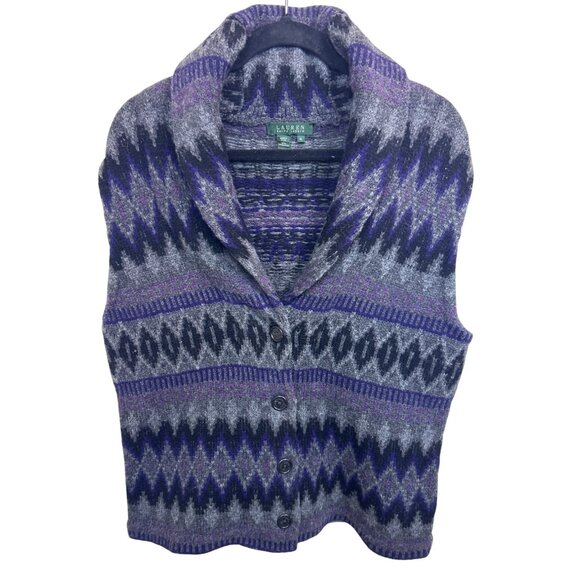 Lauren Ralph Lauren Women's XL 100% Lambswool Vest Aztec Nordic Purple Gray - Picture 7 of 8